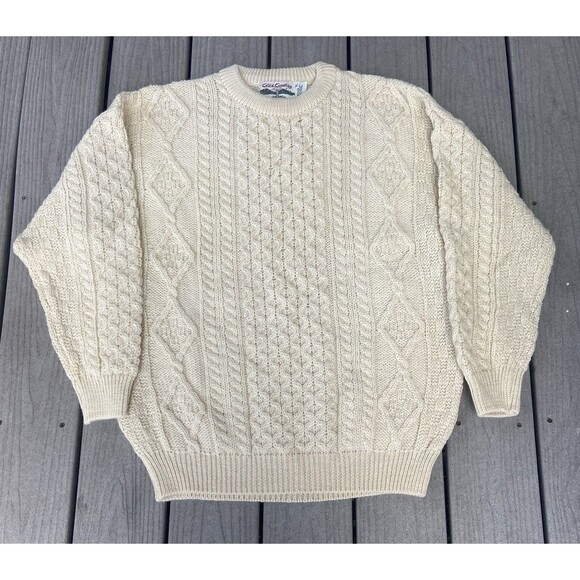 Celtic Country Ireland Sweater Mens XL Wool Chunky Fisherman Knit Aran Ivory - Picture 4 of 14